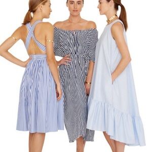 MARK D SIKES Custom Made Couture Ruffle Bottom Blue & White Stripe Dress Size 4